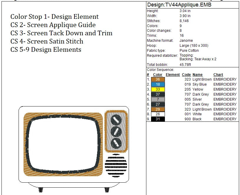 Retro TV Sketch w/Applique